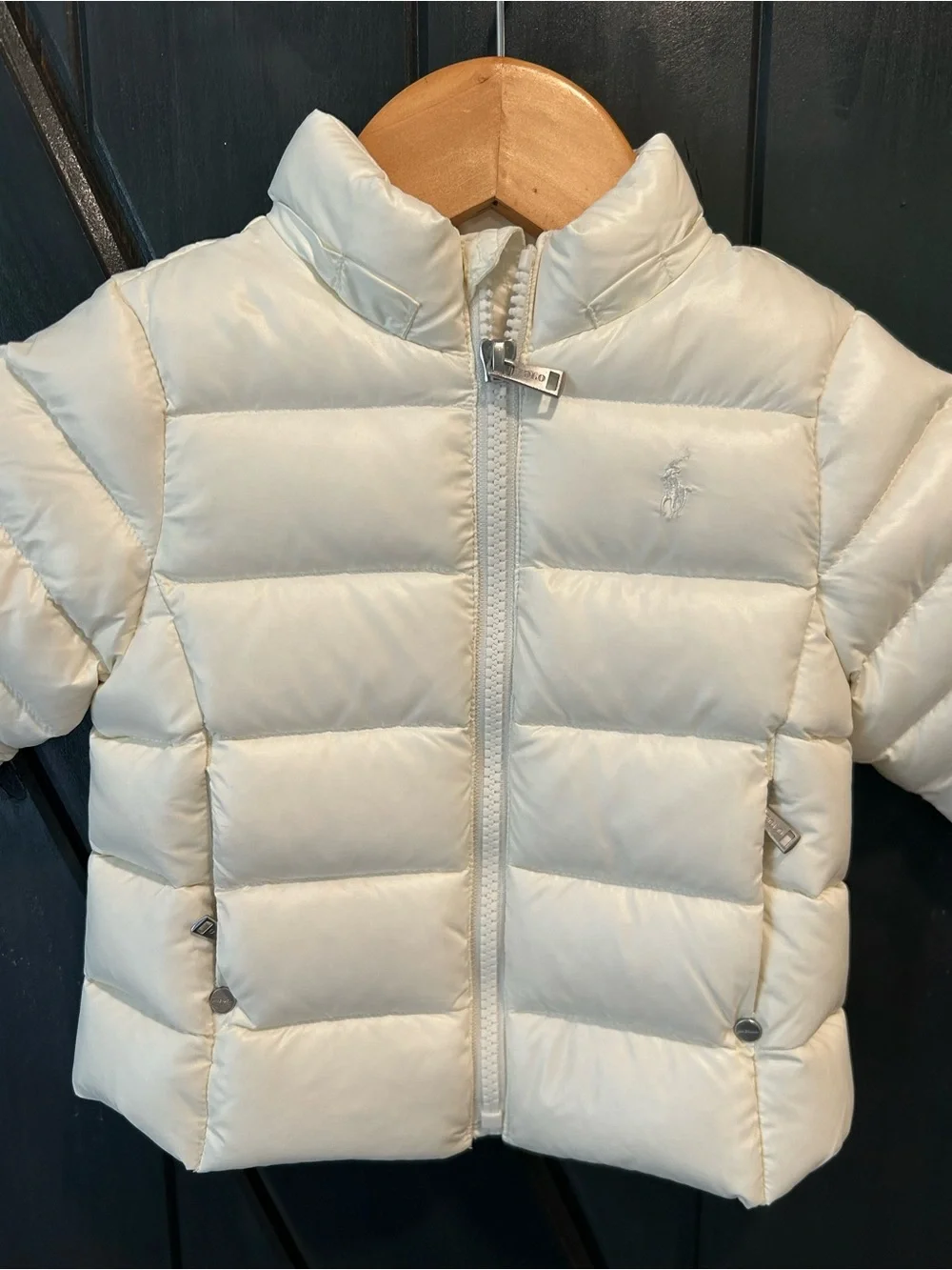 Polo Ralph Lauren Infant Puffer Jacket Down Filled White Ivory Size 6M EUC
